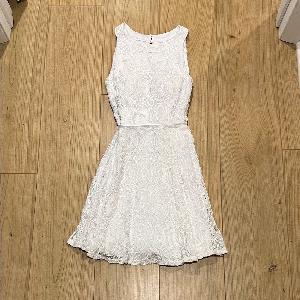 Lace Fit & Flare Girls Dress in White